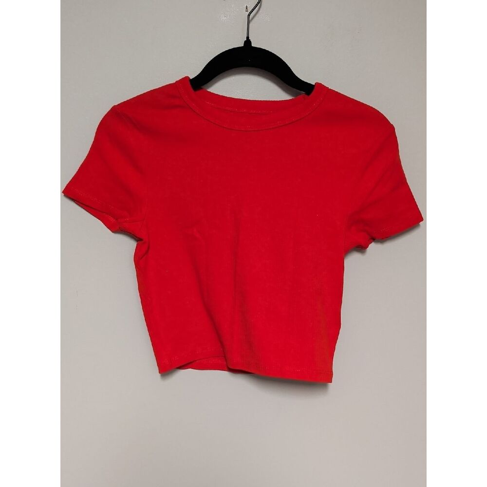 Bold Red Short Sleeve Crop Top